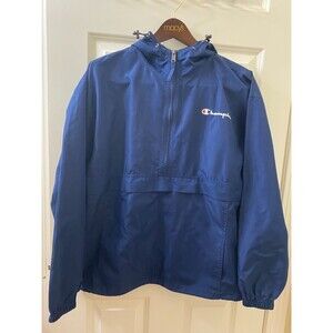 Champion Jacket Men's Size M BLUE Pullover Hooded Packable Stadium